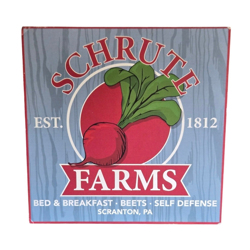 Farmhouse Schrute Farms Wall Sign 6x6 Blue Red Excellent MDF Sign